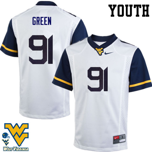 Youth #91 Nate Green West Virginia Mountaineers College Football Jerseys-White - Click Image to Close